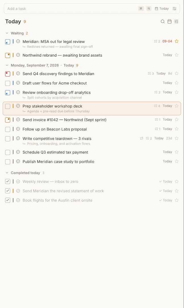 Today task list in ecoTask